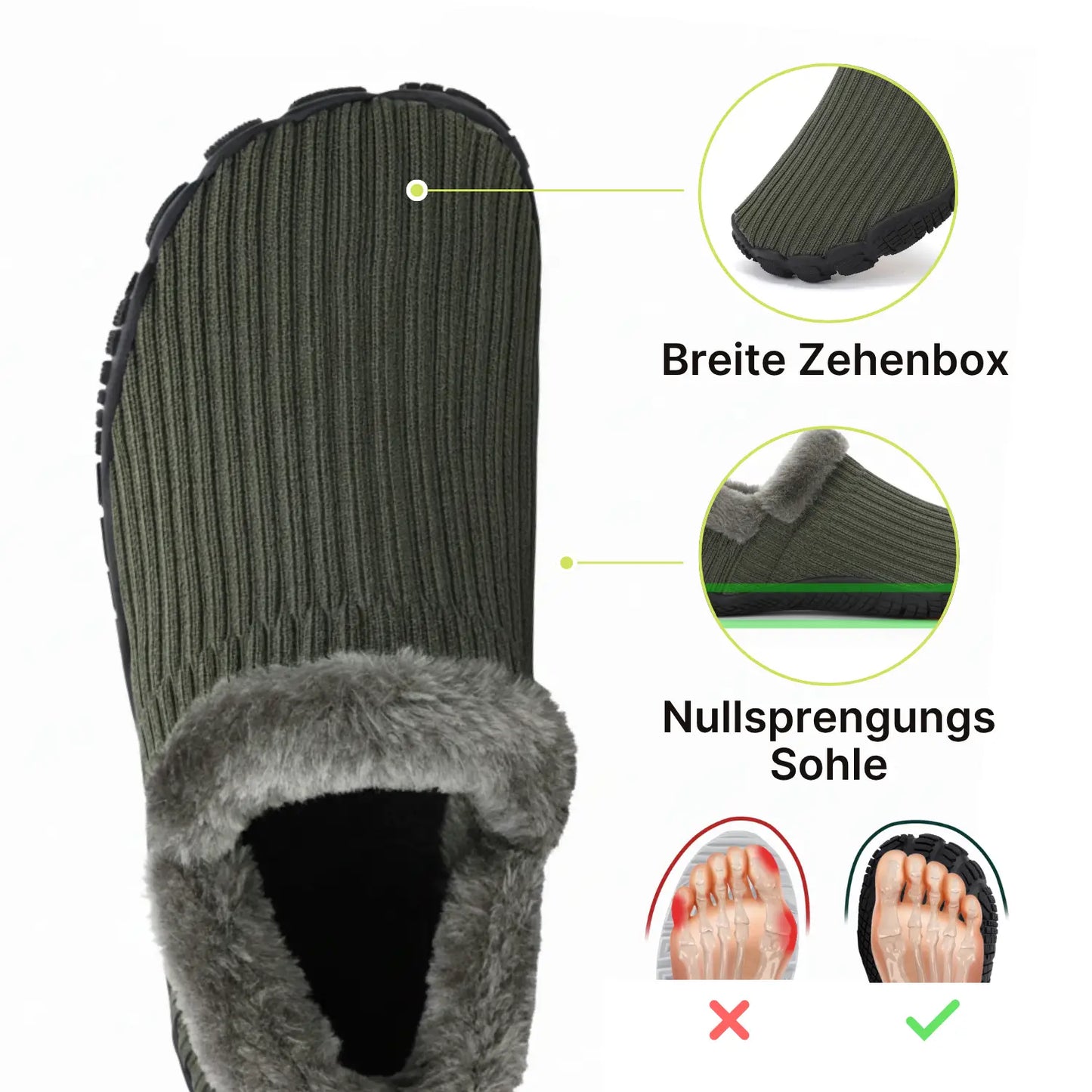 Natuvo | Ultrawarme Barfuß-Hausschuhe mit Anti-Rutsch-Sohle & Kuschel-Fleece